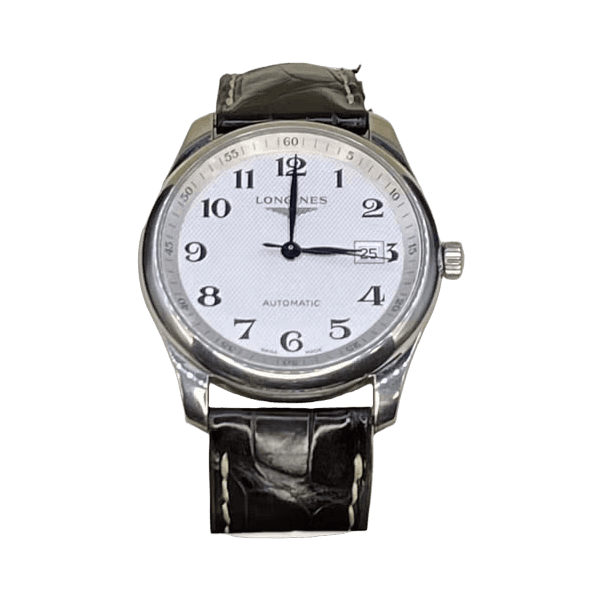 Longines Master Collection, hopeanvalkoinen barleycorn-kellotaulu ja ruskea nahkaranneke
